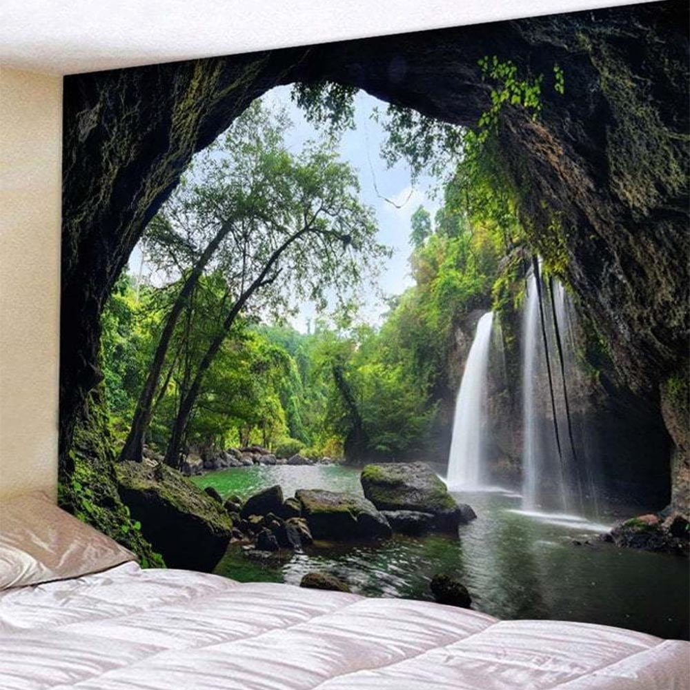Beautiful Cave Waterfall Print Wall Tapestry – Boho Hippie Home Decor