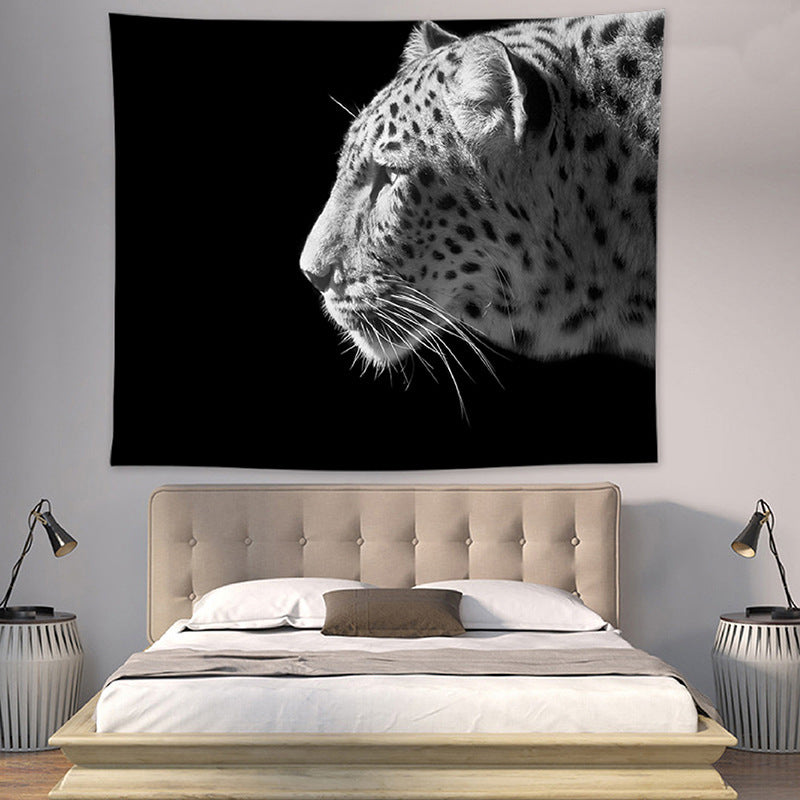 Black and White Realistic Animal Printed Tapestry – European & American Style Home Decor
