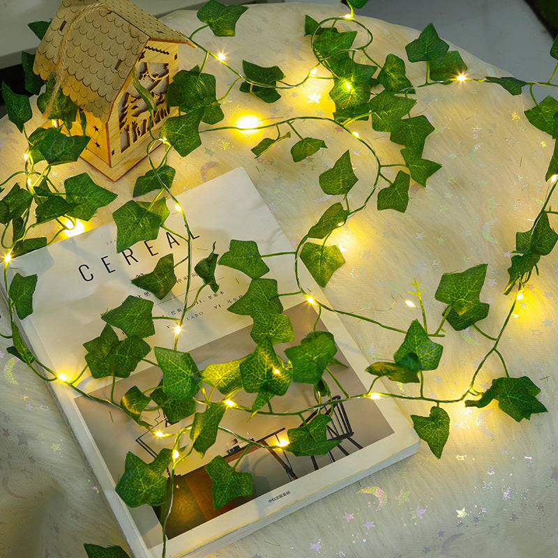 LED Green Leaf Copper Wire Lighting Chain – Indoor Room Decoration