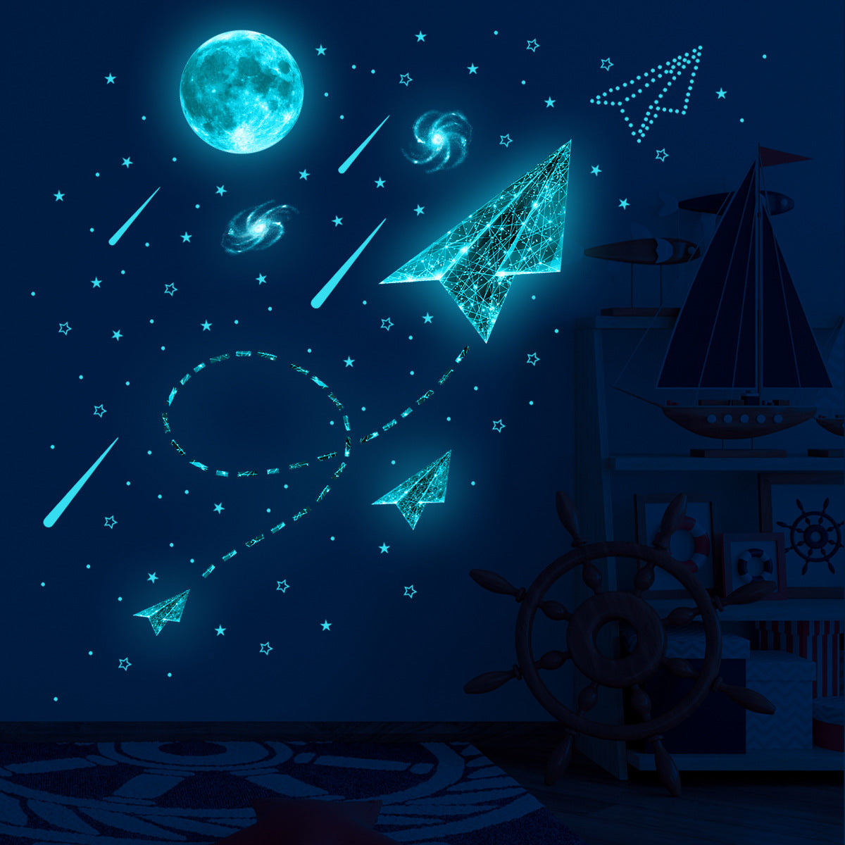 Universe Moon Luminous Star Wall Stickers Bedroom Luminous Stickers