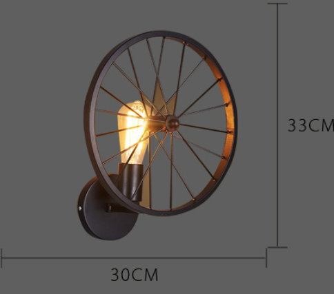 American Retro Industrial Wall Lamp – Wrought Iron Wheel Design, Black Finish