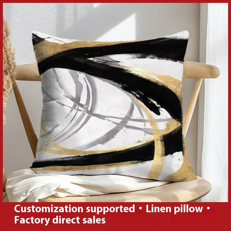 Abstract Oil Painting Linen Pillow Cover Home Sofa And Bed Cushions Clear Printing