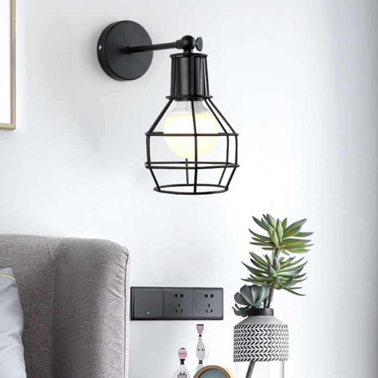 American Black Industrial Wrought Iron Small Wall Lamp Indoor