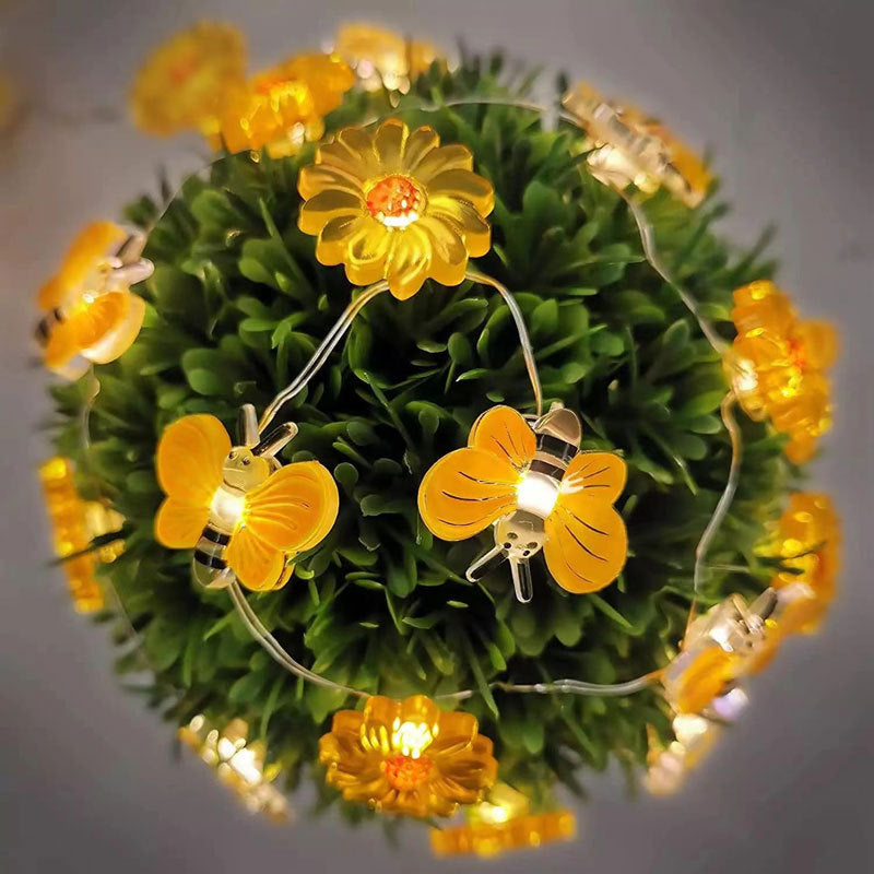 Bee & Flower Decorative String Lights – Warm White Festival Room Lighting