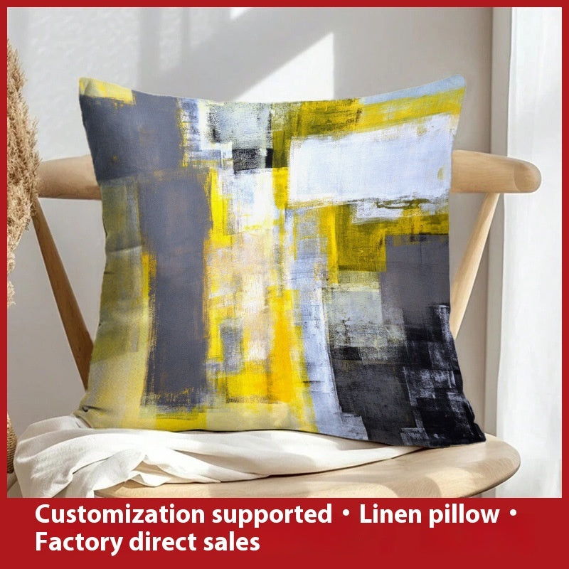 Abstract Oil Painting Linen Pillow Cover Home Sofa And Bed Cushions Clear Printing