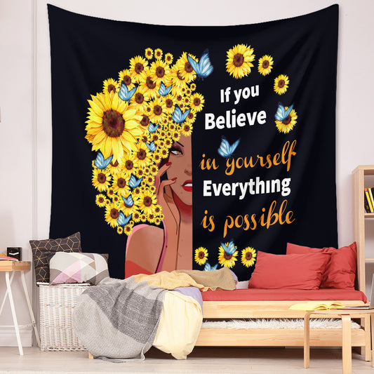 Sunflower Skull Tapestry – Boho Gothic Wall Hanging for Unique Home Decor