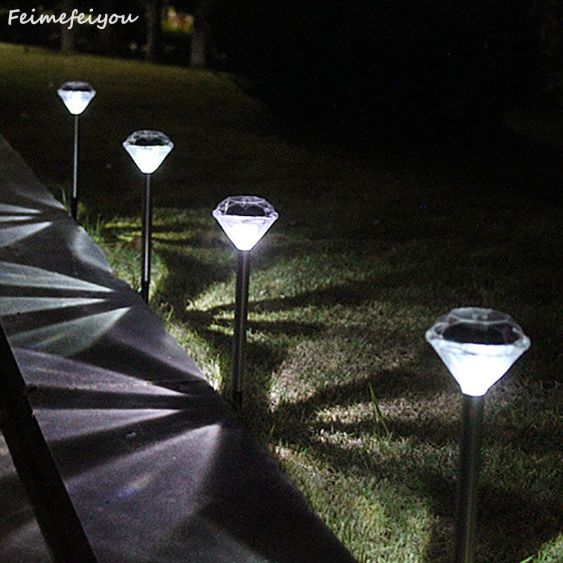 Solar-Powered Straight Pole Diamond Lawn Lamp – Colorful Warm White LED Outdoor Light