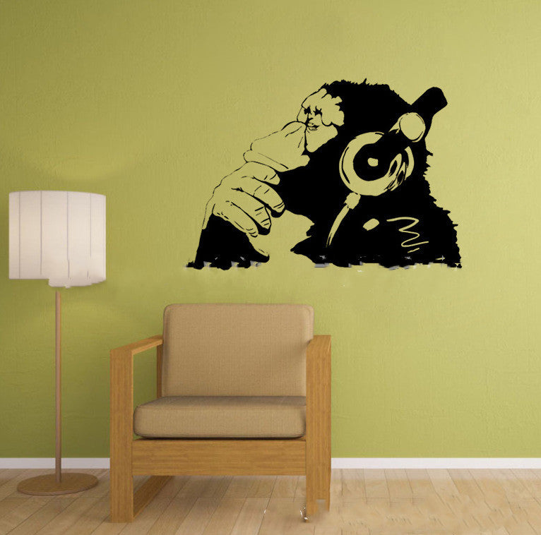 Orangutan With Headset To Listen To Music Wall Stickers Home Removable PVC Stickers