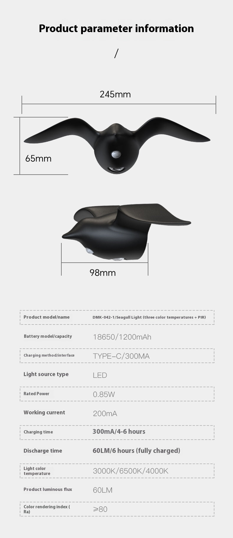 Rechargeable Infrared Sensor Night Light – Nordic Seagull Design for Hallway & Stairs