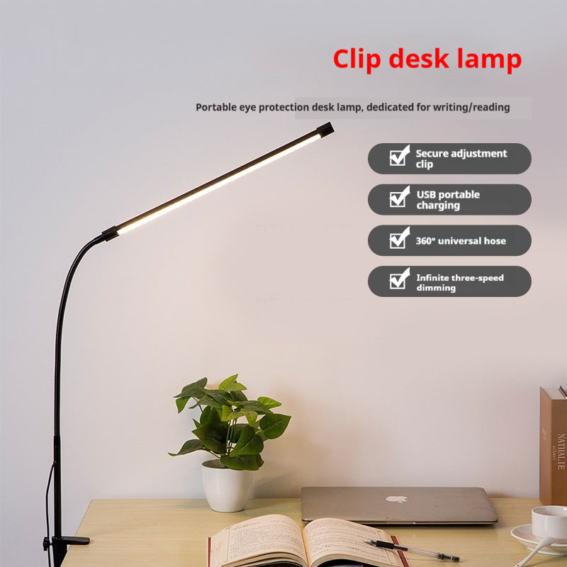 Long Arm Reading Table Lamp with Clamp – USB Powered, Eye-Friendly Design