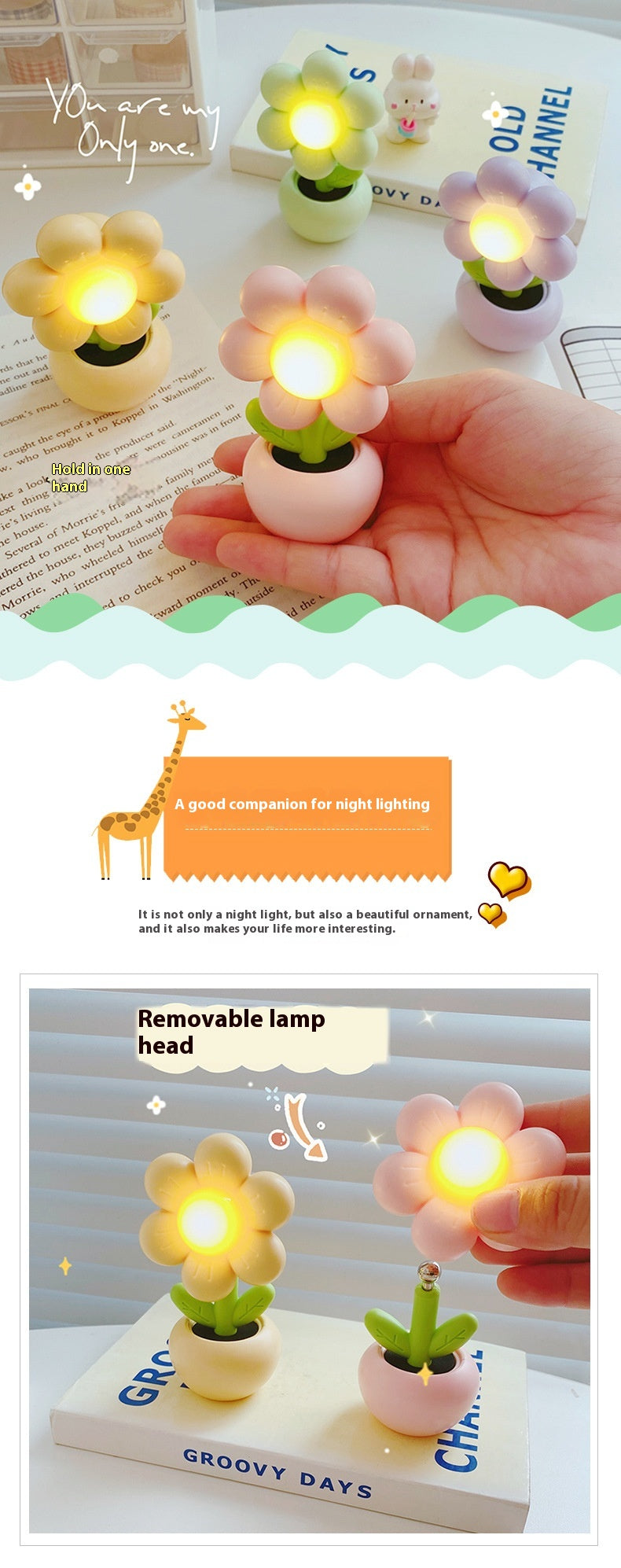 Creative Flower-Shaped Bedside DIY Night Light – Built-in Battery Table Lamp