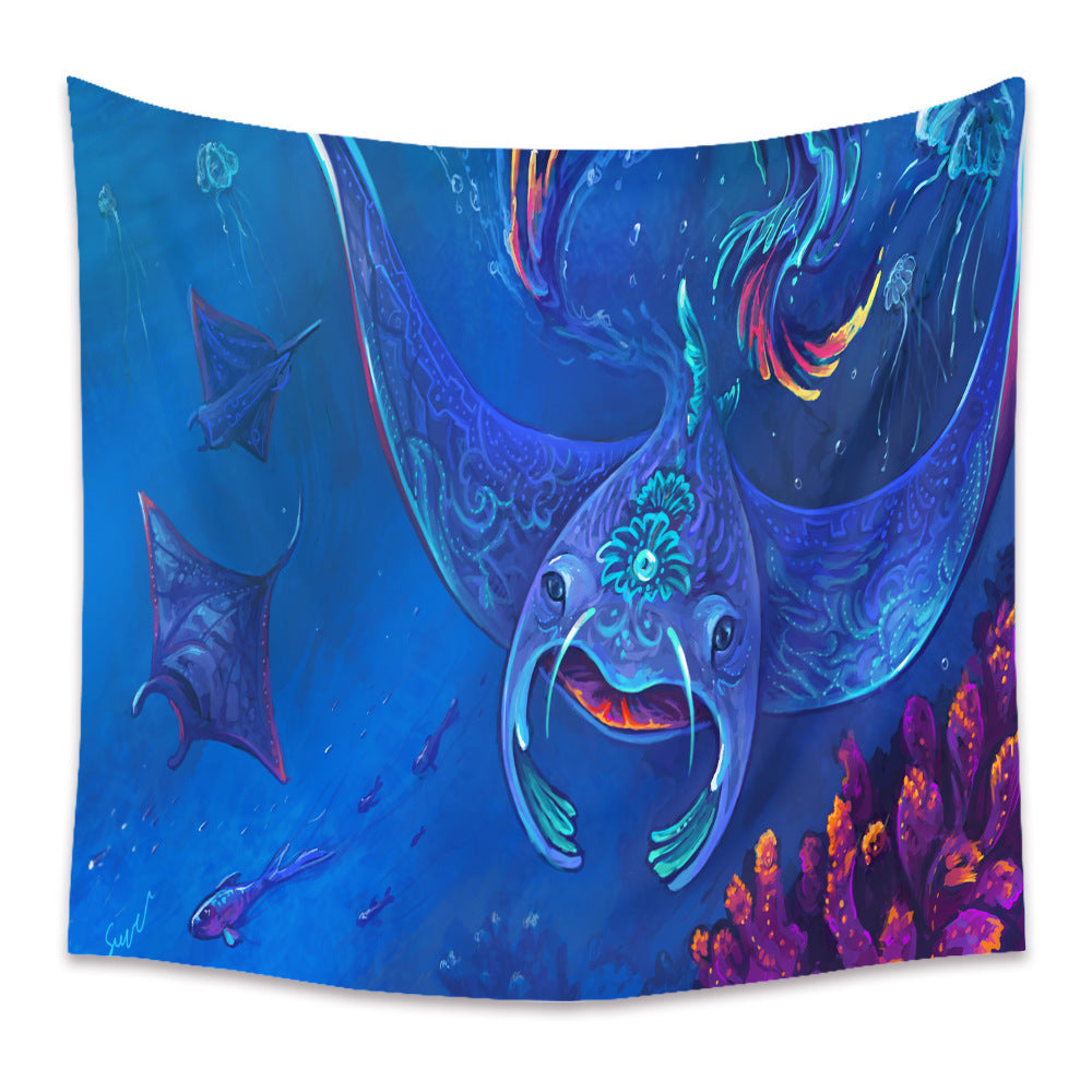 Nordic Ocean Tapestry Wall Hanging – Plush Polyester Bedroom Decor