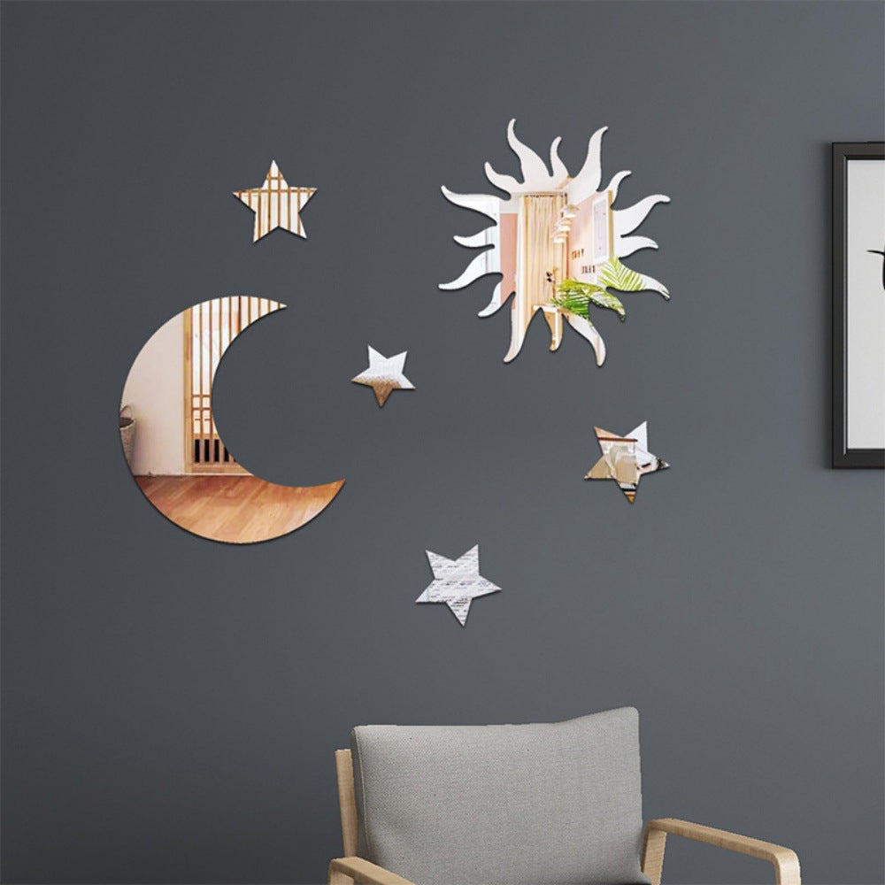 Star Moon Combination Mirror Acrylic Three-dimensional Self-adhesive DIY Wall Sticker
