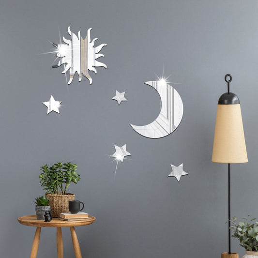 Star Moon Combination Mirror Acrylic Three-dimensional Self-adhesive DIY Wall Sticker