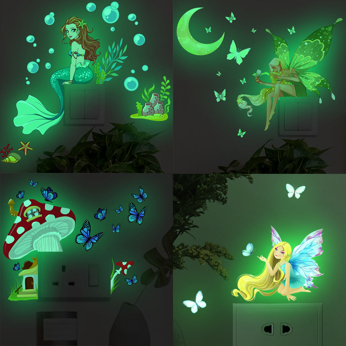 Luminous FARCENT Mermaid Butterfly Wall Sticker Fluorescence Sticker