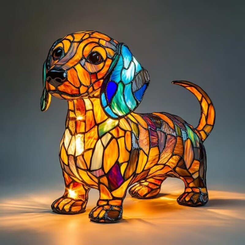 Colorful Resin Dog Lamp – Creative Animal Decoration & Night Light