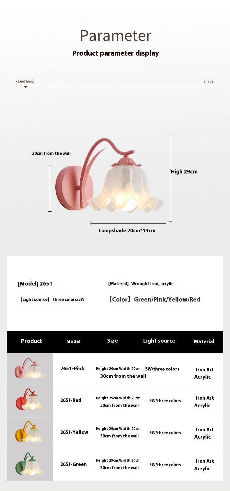 Retro Idyllic Girl Bed Head Wall Lamp – Flower Design with Colorful Light Options