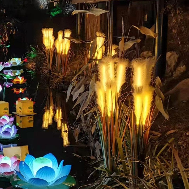 Solar Simulation Reed Floor Lamp – Outdoor Waterproof Garden Light