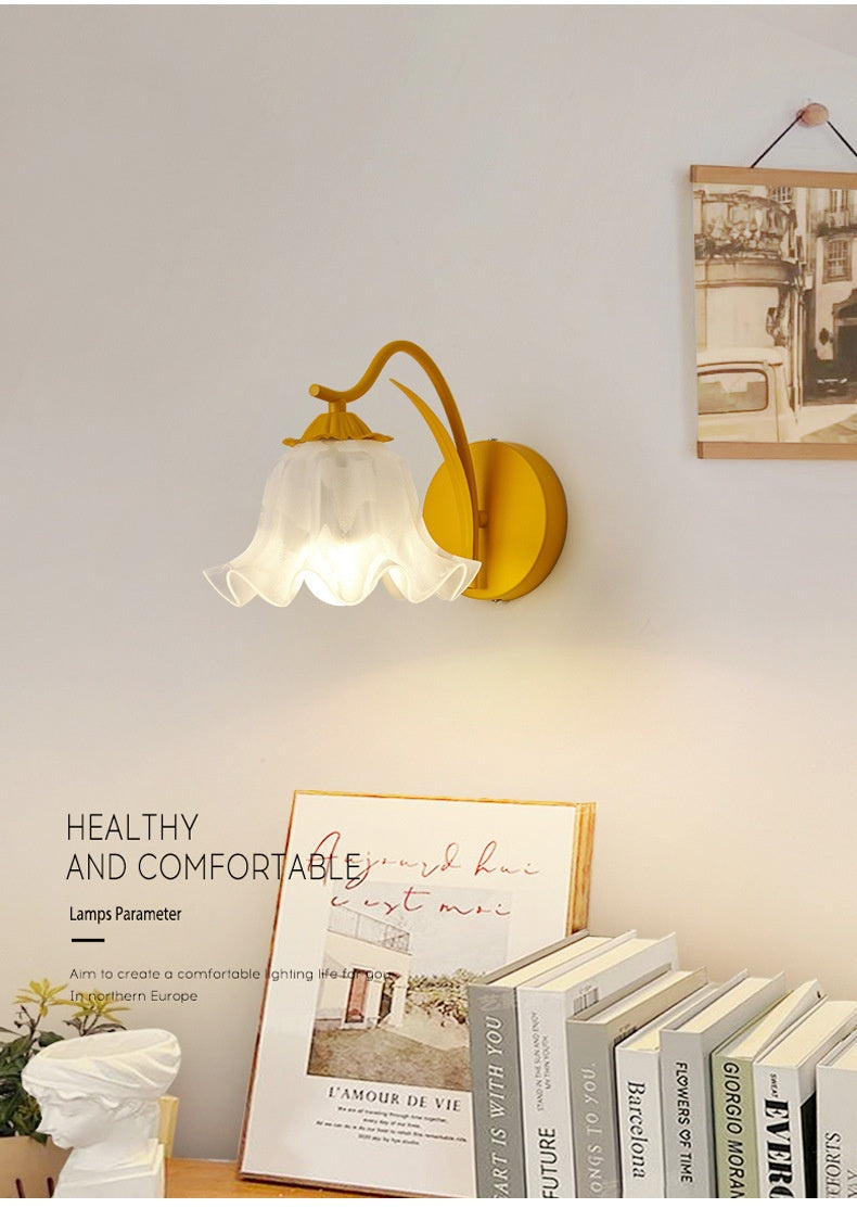 Retro Idyllic Girl Bed Head Wall Lamp – Flower Design with Colorful Light Options