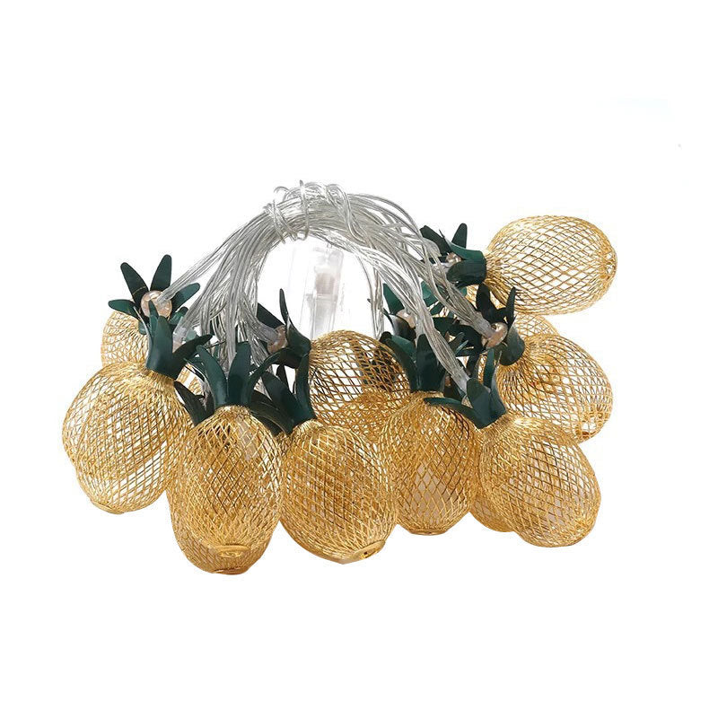 Modern Iron Pineapple LED Light String – Warm White, Battery Operated