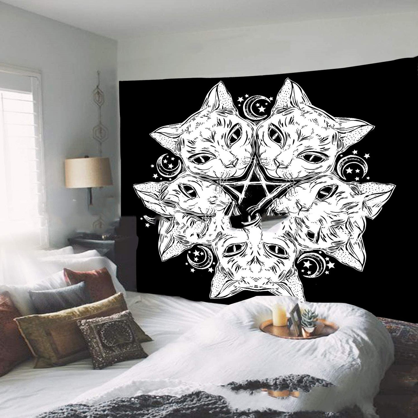 Magic Tapestry – Mystical Hippie Cat & Star Wall Hanging for Home Decor