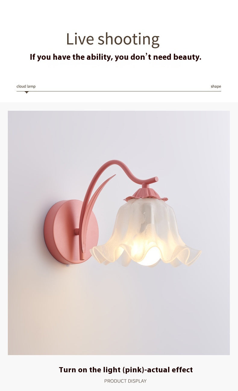 Retro Idyllic Girl Bed Head Wall Lamp – Flower Design with Colorful Light Options