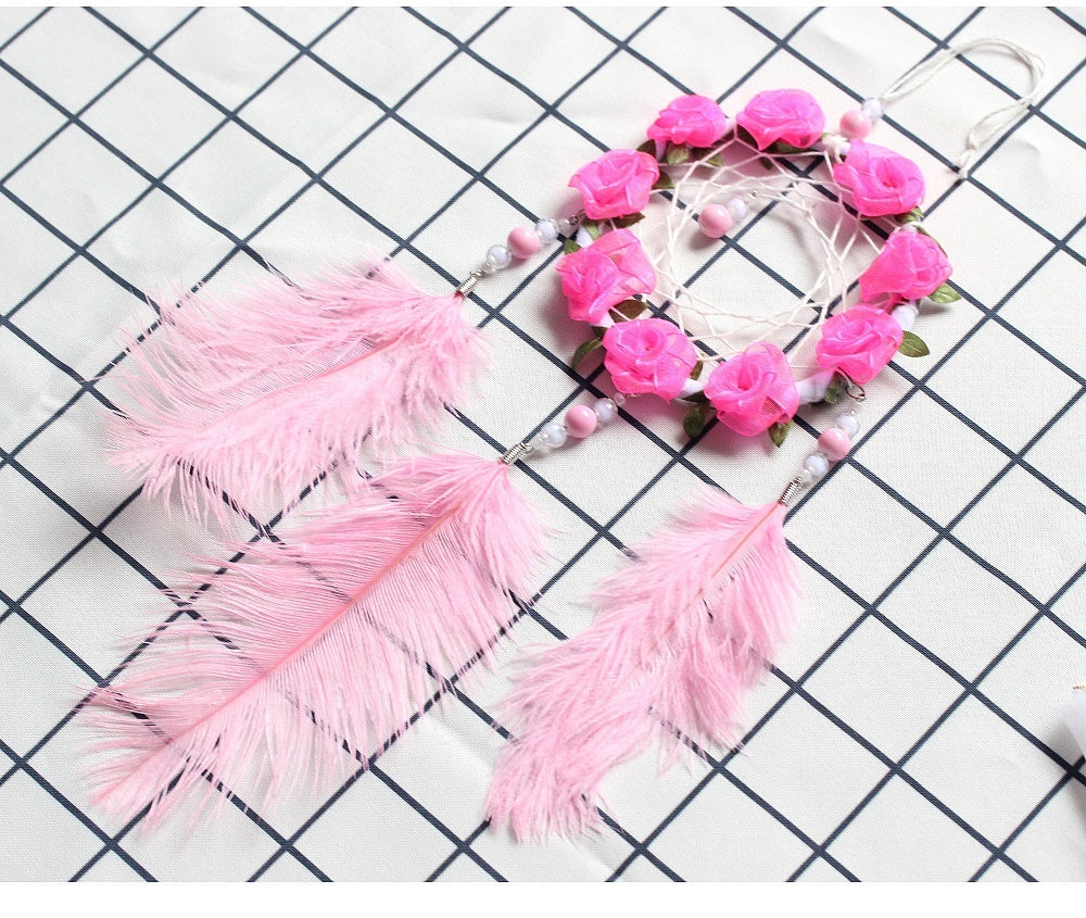 Dreamcatcher Wind Chimes – Pink Ostrich Feather Room Decor