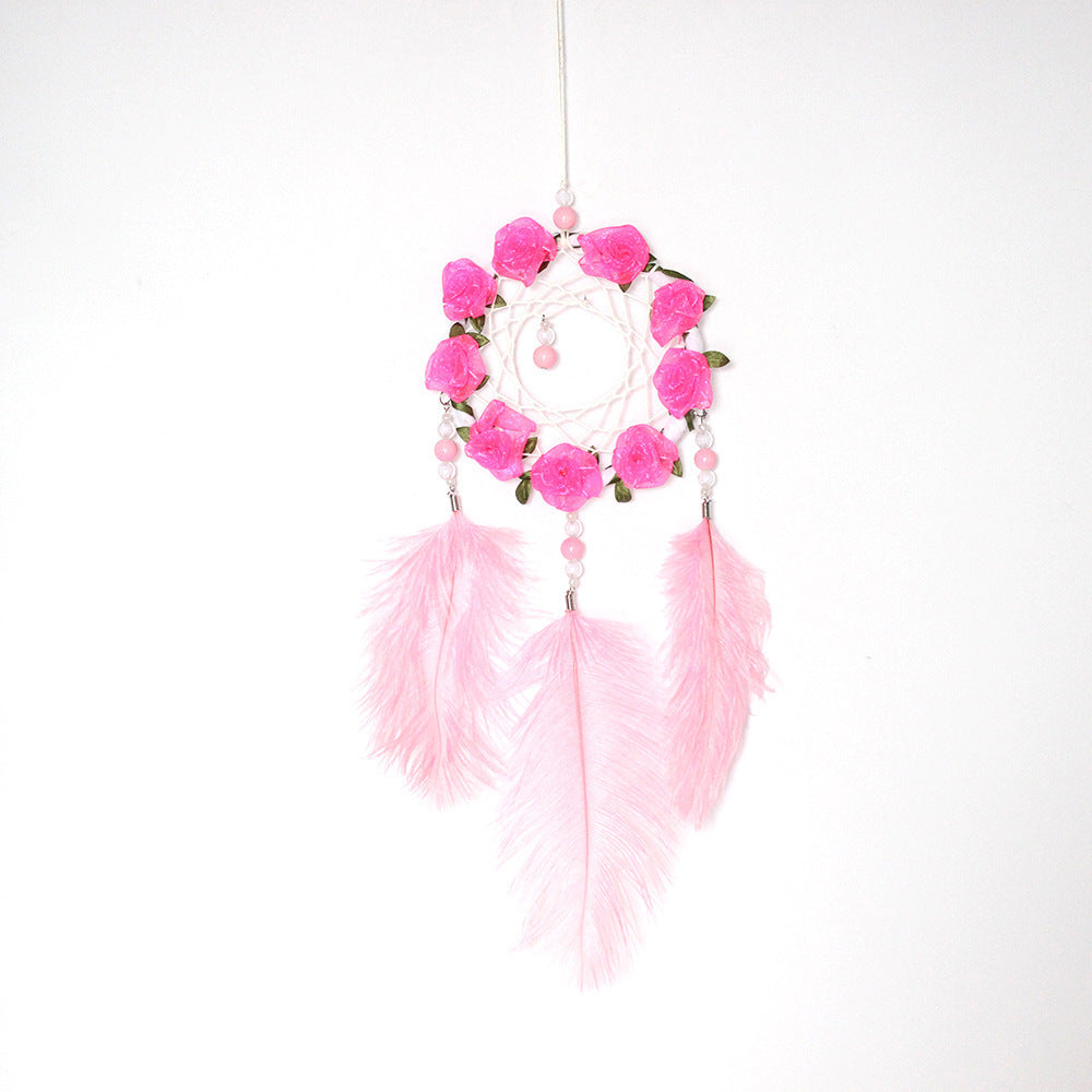 Dreamcatcher Wind Chimes – Pink Ostrich Feather Room Decor