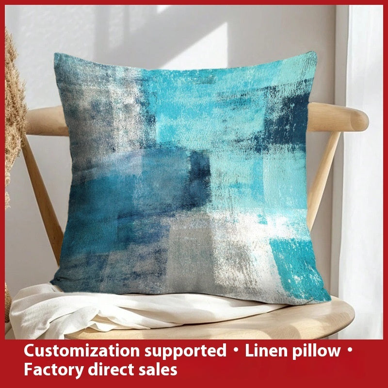 Abstract Oil Painting Linen Pillow Cover Home Sofa And Bed Cushions Clear Printing