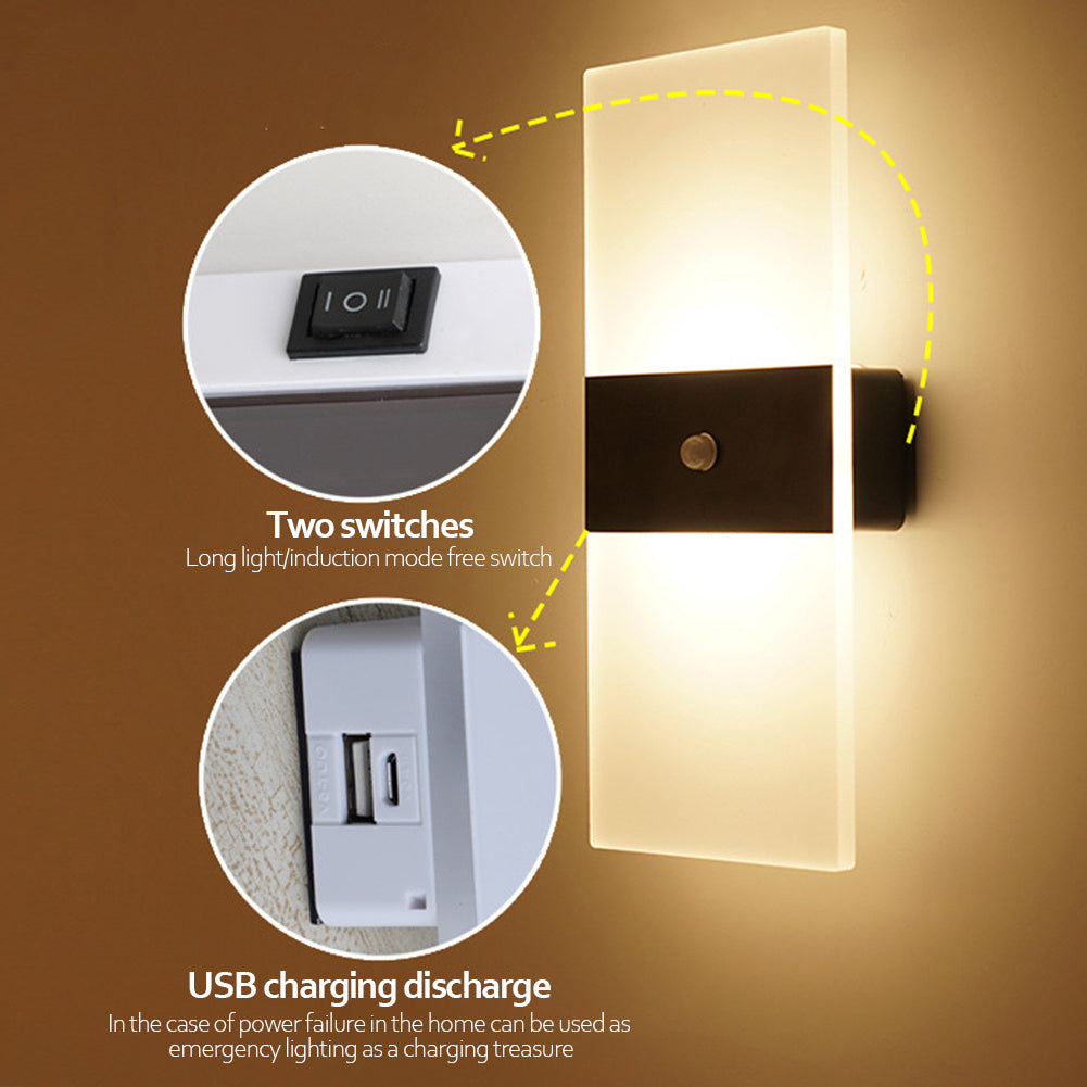 Indoor USB Rechargeable Wall Lamp – Modern Sensing LED Light