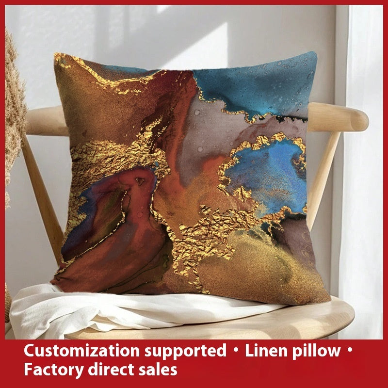 Abstract Oil Painting Linen Pillow Cover Home Sofa And Bed Cushions Clear Printing