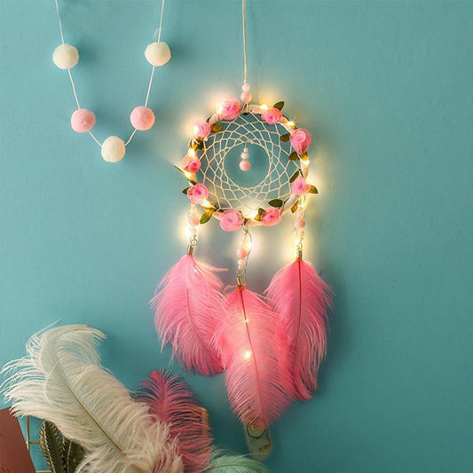 Dreamcatcher Wind Chimes – Pink Ostrich Feather Room Decor