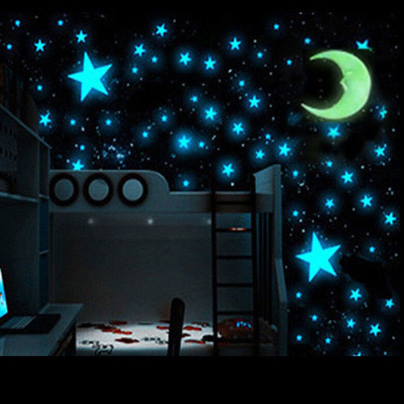 Luminous Dark Blue Star Yellow Moon Set Wall Sticker Plastic