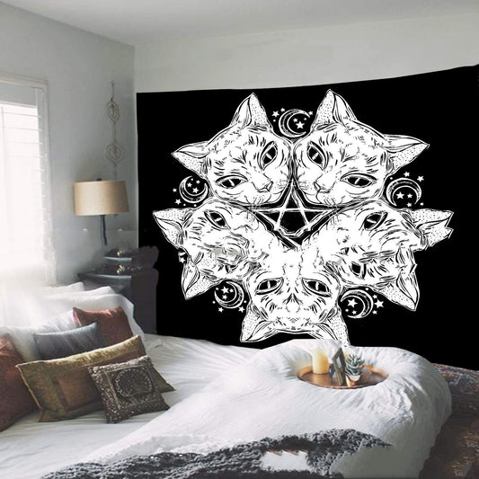Magic Tapestry – Mystical Hippie Cat & Star Wall Hanging for Home Decor
