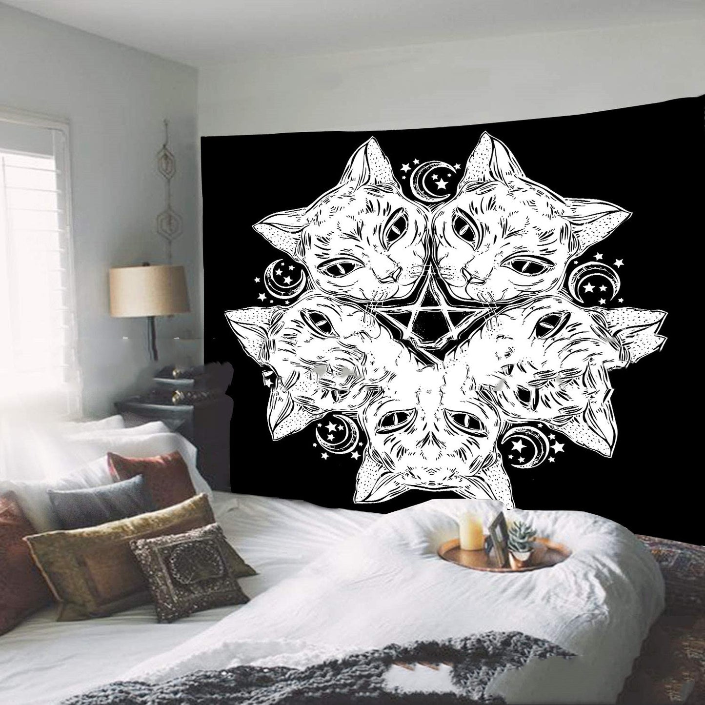 Magic Tapestry – Mystical Hippie Cat & Star Wall Hanging for Home Decor