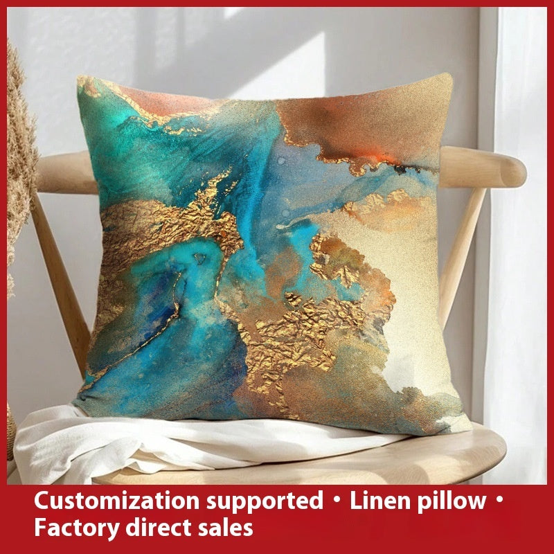 Abstract Oil Painting Linen Pillow Cover Home Sofa And Bed Cushions Clear Printing