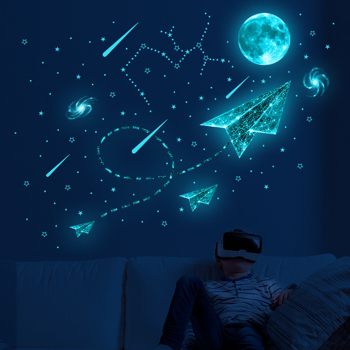 Universe Moon Luminous Star Wall Stickers Bedroom Luminous Stickers